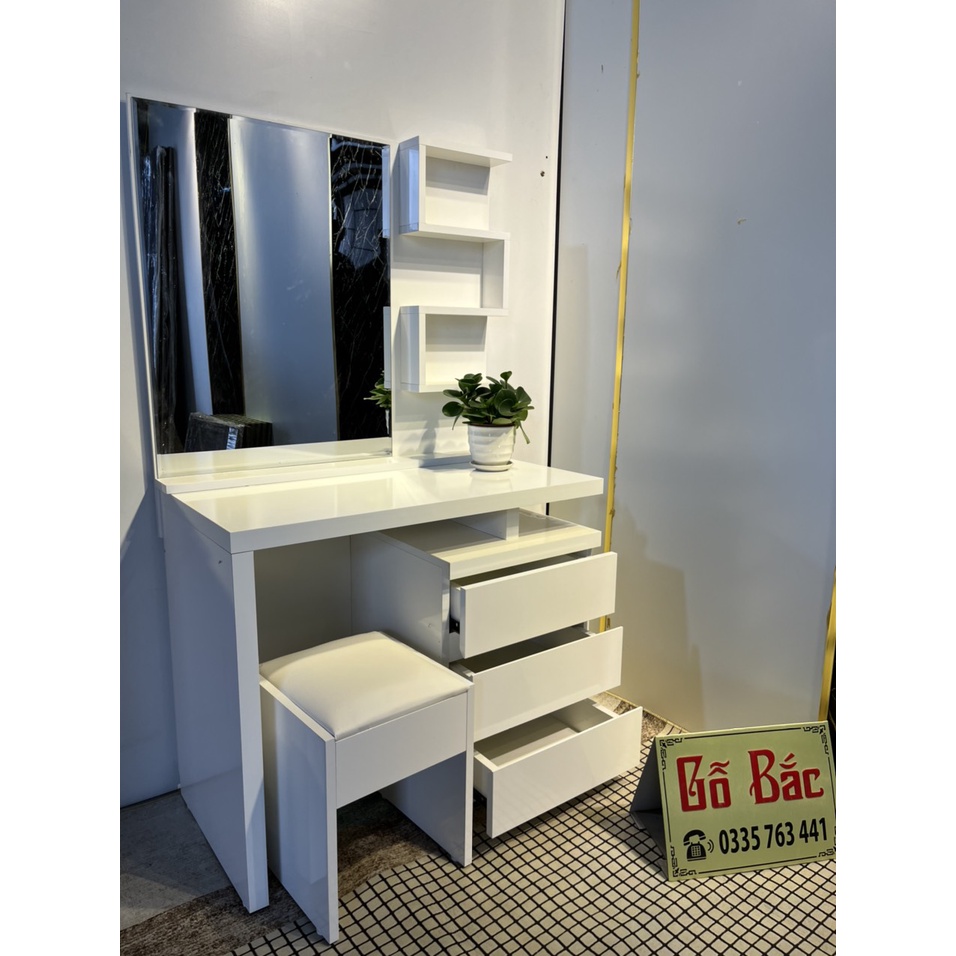 Bàn trang điểm gỗ MDF phủ melamine bóng chống xước loại 1 - rộng 80cm tặng kèm ghế ngồi