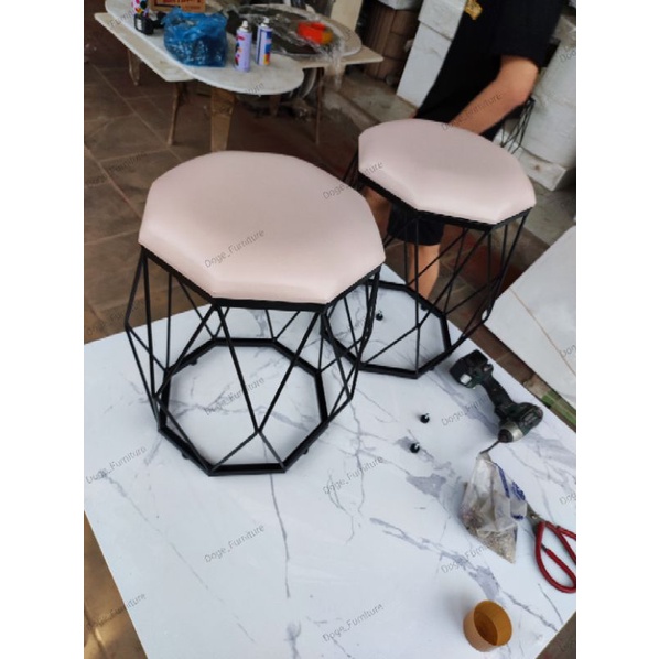 Ghế bàn trang điểm, decor kim loại, sắt: Ghế, đôn kim cương
