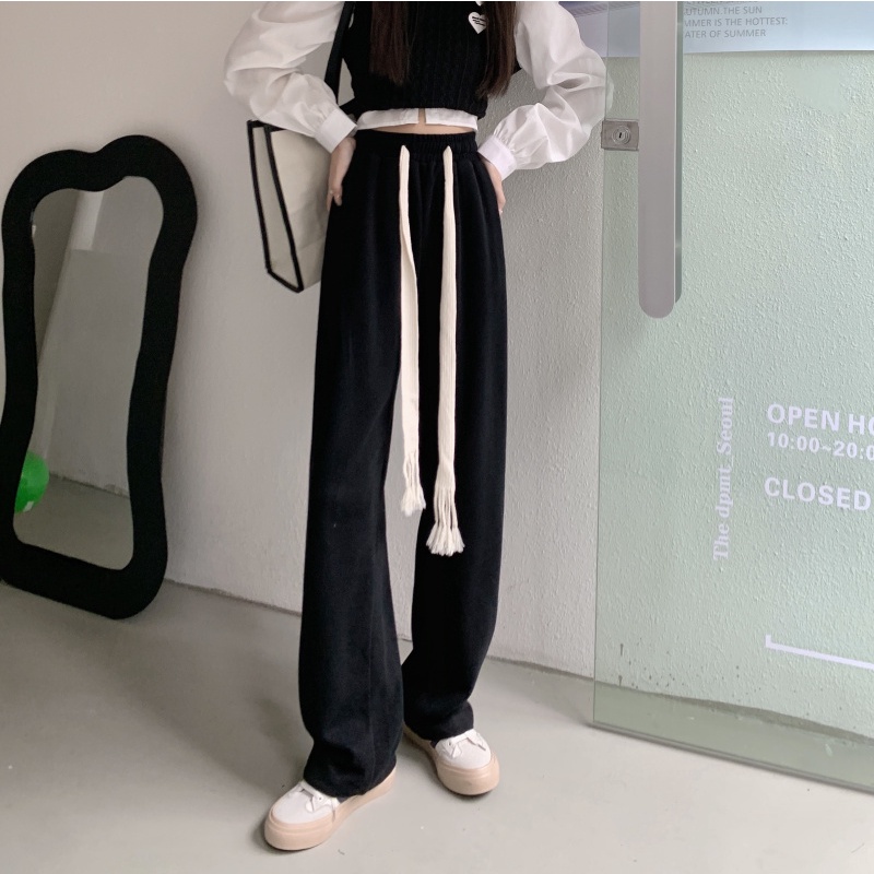 Quần dài nữ lưng cao ống rộng thời trang phong cách Hàn Quốc