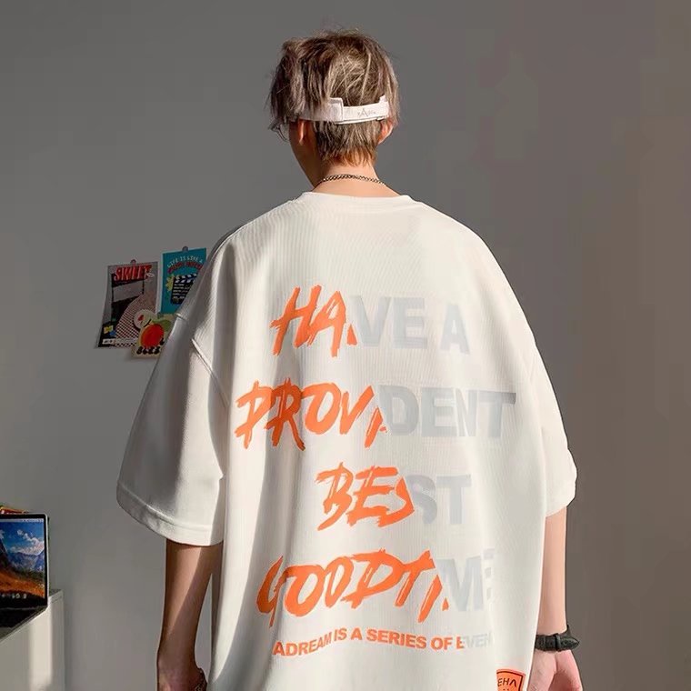 Áo Thun Tay Ngắn In Chữ Klein Màu Xanh Dương Phong Cách retro Dành Cho Nam Và Nữ