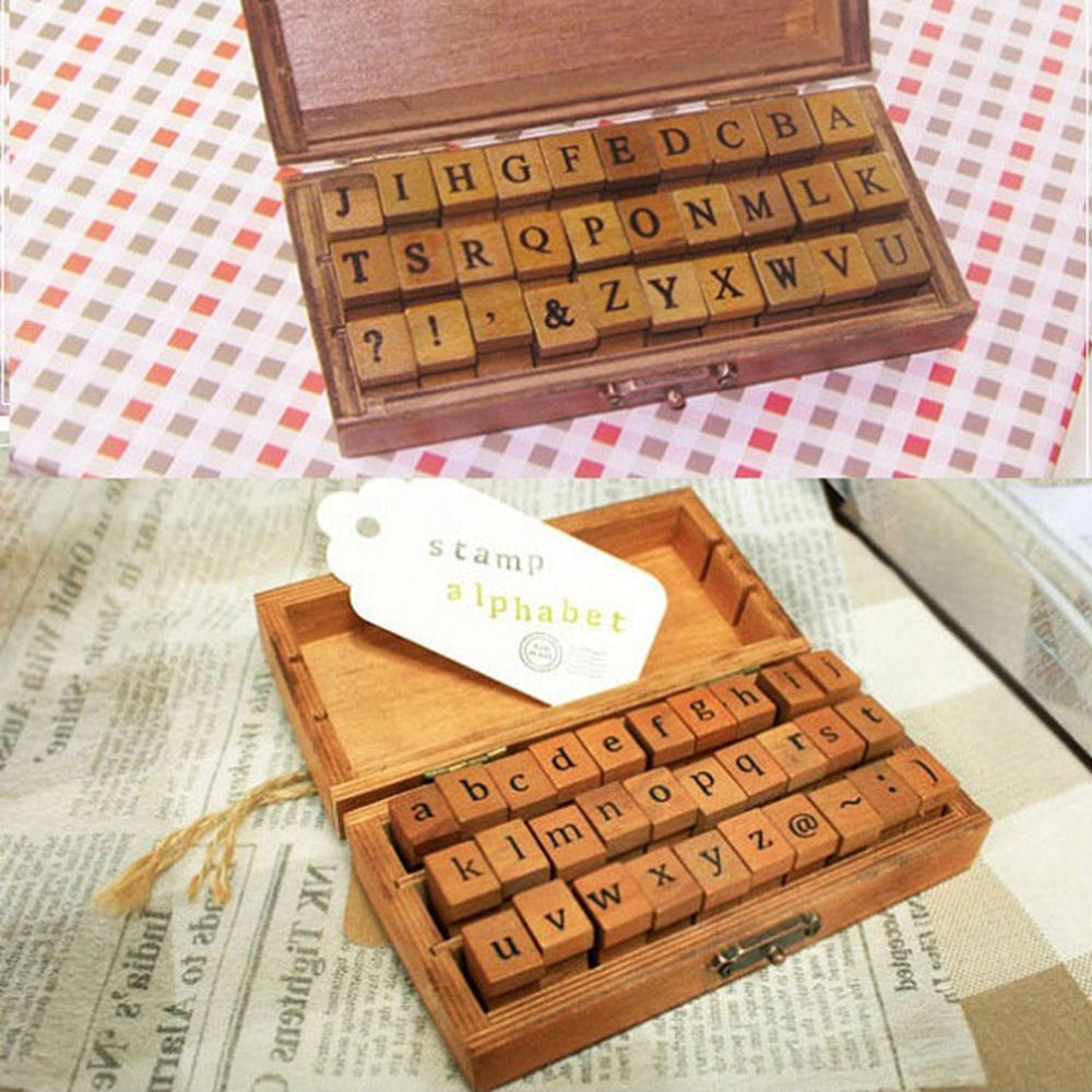 Set 30 con dấu gỗ in chữ cái kiểu vintage dùng để trang trí thiệp