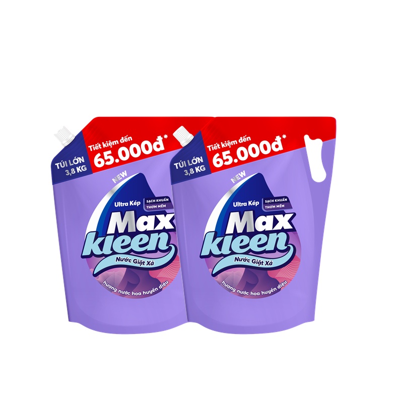 Combo 2 Túi Nước Giặt Xả Maxkleen Hương Nước Hoa Huyền Diệu 3.8kg/túi