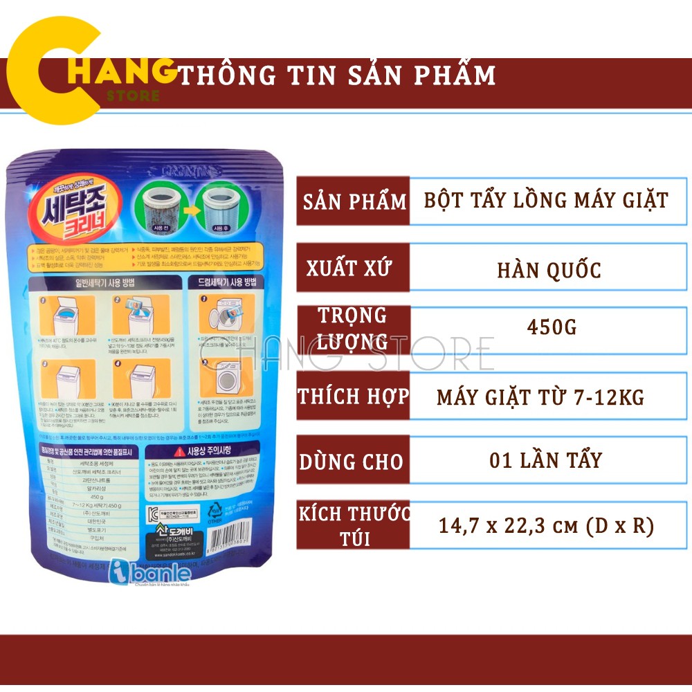 Bột tẩy lồng, vệ sinh máy giặt Hàn Quốc gói 450g hiệu quả tức thì, sạch mọi vết cặn