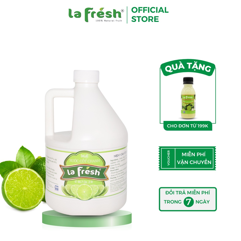 Nước Cốt Chanh Vắt Không Đường, Nguyên chất 100% LAFRESH, can 2L, nguyên liệu dùng để pha chế