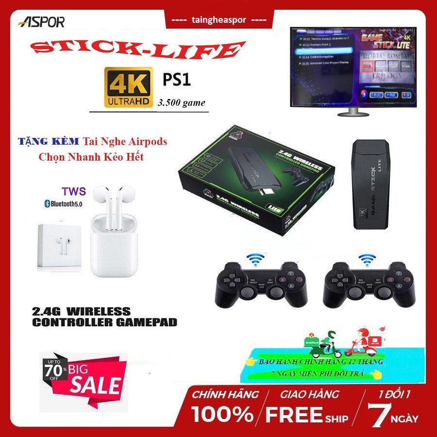 Máy Chơi Game Điện Tử 4 Nút Game Stick HDMI 3000+/10000+ Trò Chơi, Kết nối HDMI, 4K kết nối với ti vi
