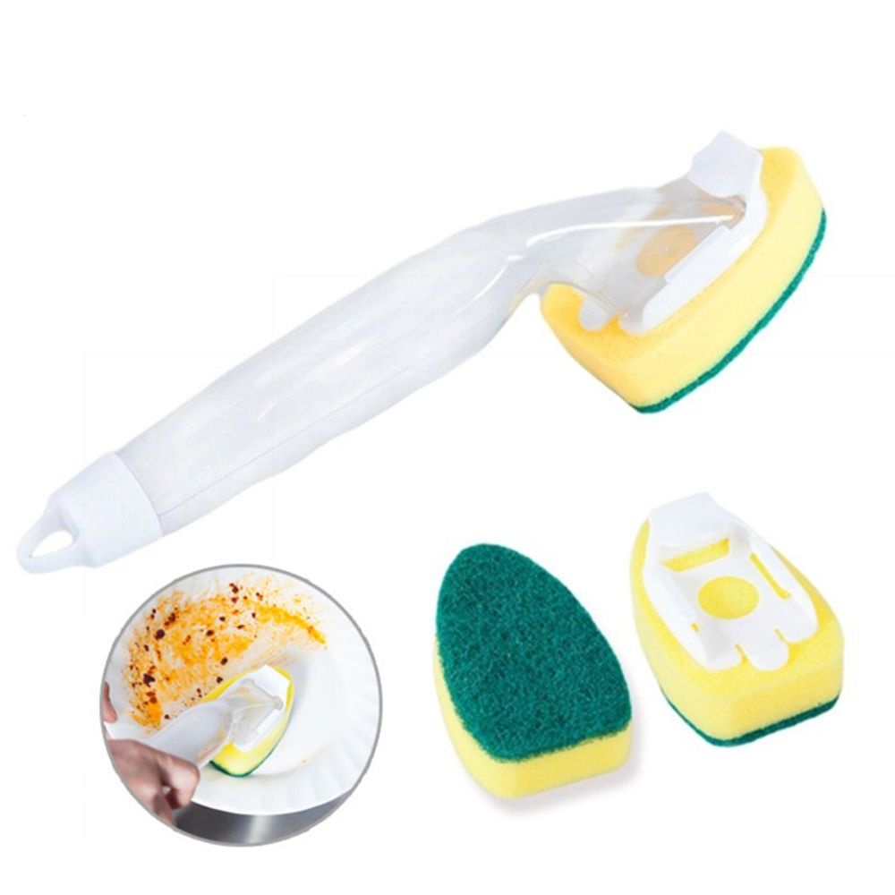 DELMER Hot Sa Water Injection Sponge Brush Strong Decontamination Cleaner Sponge Cleaning Brush Sponge Brush Dish Cleaning Bowl Pan Washing Tool Anti-hurt Hand Plus Detergent Refillable Removable Handle Wash Pot Brush/Multicolor