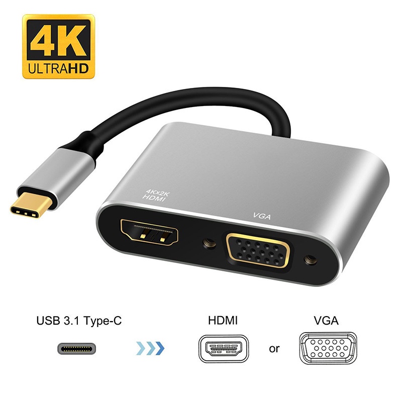 Bộ Chuyển Đổi USB C Hdmi HUB Type-C Sang Hdmi 4K VGA 1080P 2 Trong 1 Cho Laptop / Điện Thoại / Máy Chiếu / TV