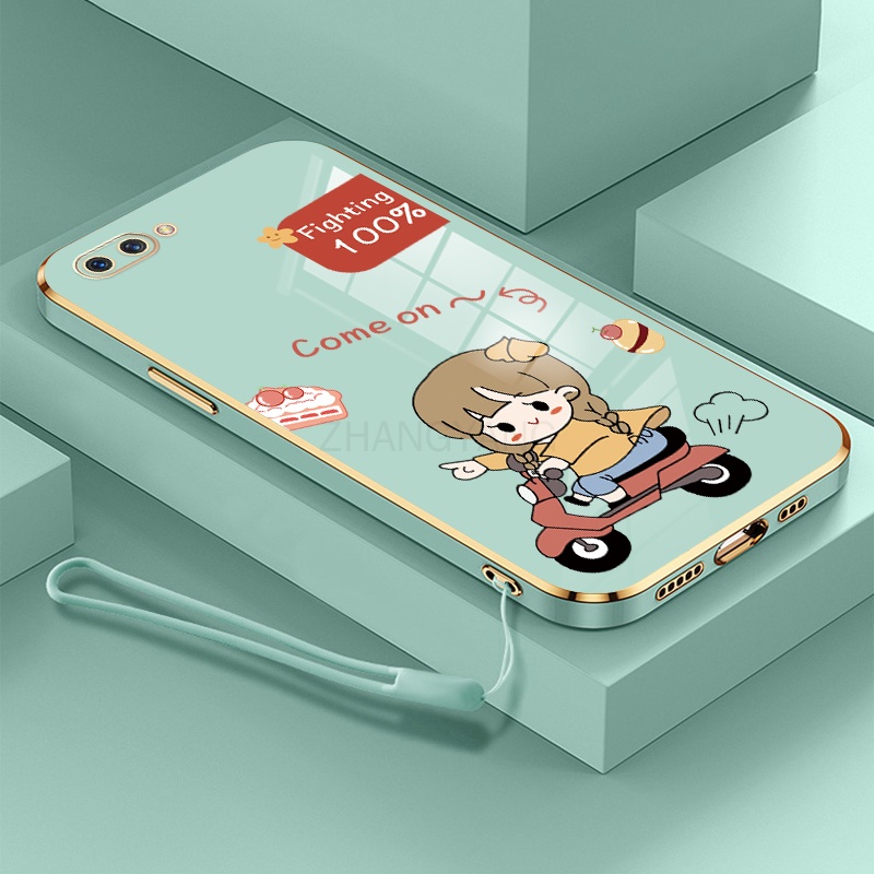 Ốp Điện Thoại TPU Silicon Mạ Điện Hình Cô Gái Chạy Xe Mô Tô Có Dây Đeo Cho Realme c2 a1k