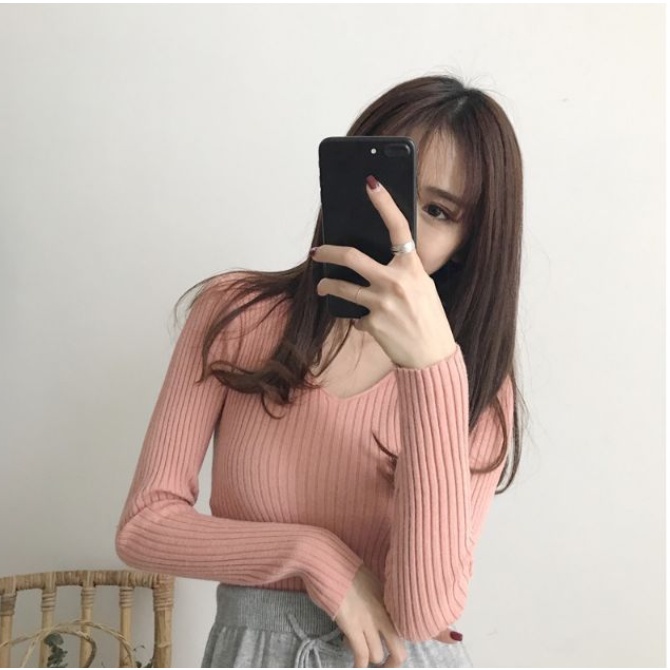 Áo Len Tăm Cổ Tim Dài Tay Nữ Form Ôm Dáng Freesize 6 Màu Cực Dễ Phối Đồ Hot Hit 2021 C. Novembre | BigBuy360 - bigbuy360.vn