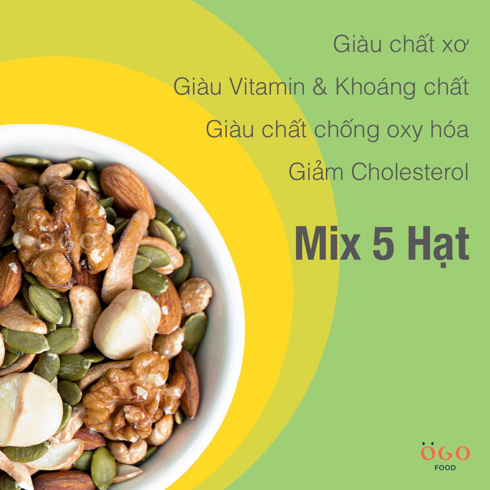 Mix 5 Hạt OGO Food - 500g ( Macca, Hạnh nhân, Óc chó, Hạt điều, Hạt bí)