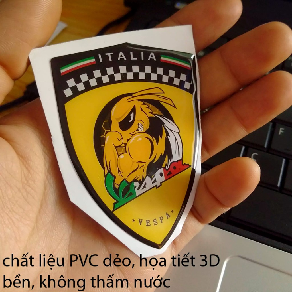 Nhãn dán logo Vespa 3D cho Piaggio Vespa Gts Gtv Lx Lxv 125 250 300 Ie Super (ong vàng)