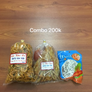 Combo 200k gà khô, cá thu que, ô mai giun