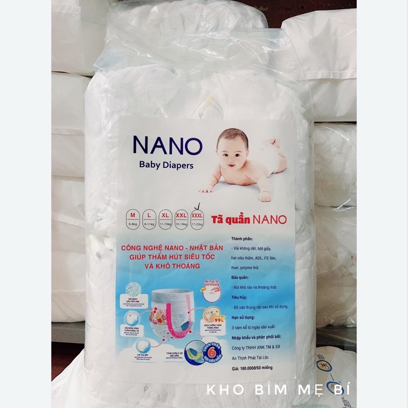 [50 miếng] TÃ BỈM QUẦN NANO M/L/XL/2XL/3XL