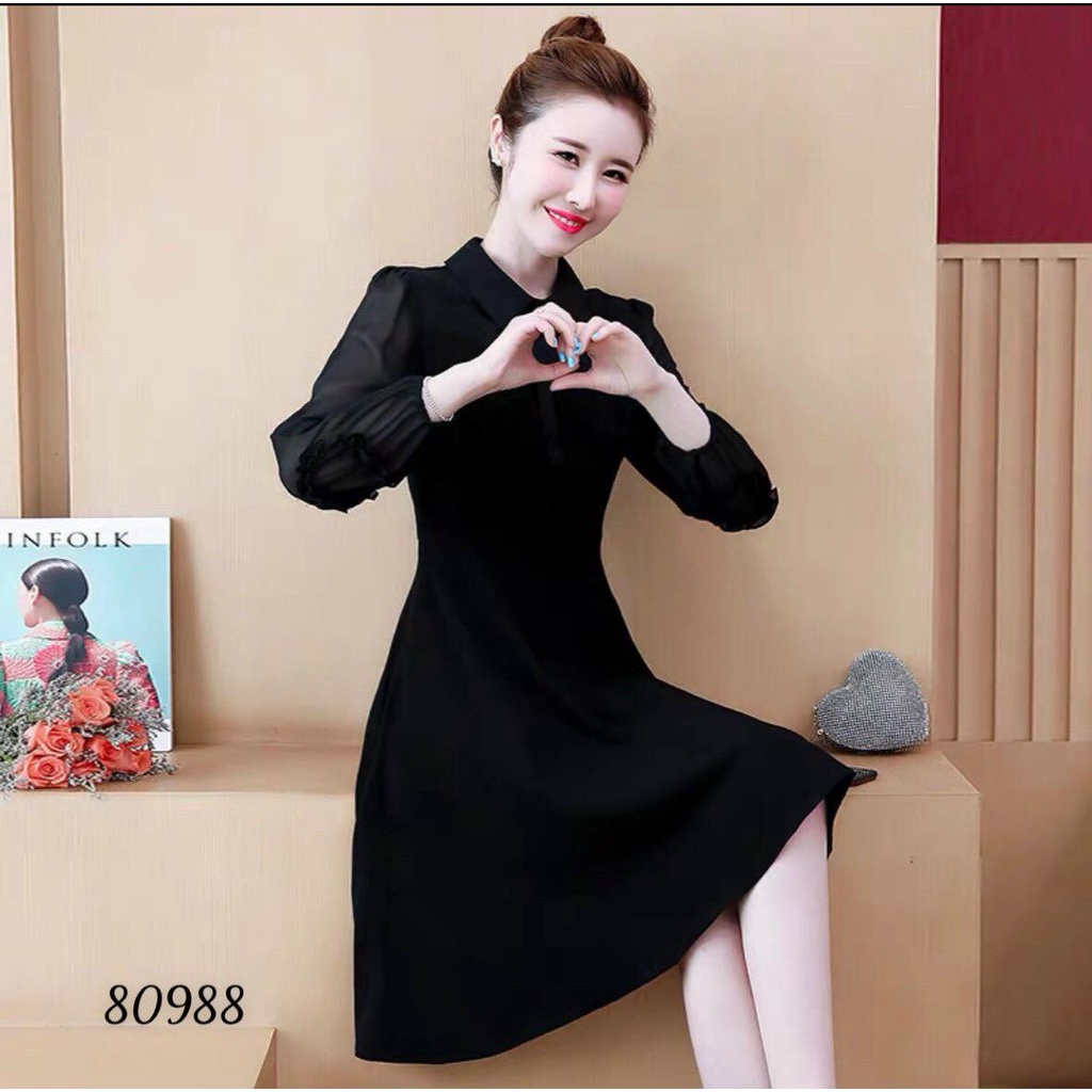 ĐẦM XÒE DỰ TIỆC DÀI TAY PHỐI NƠ CỔ SIÊU DỄ THƯƠNG