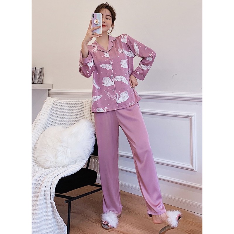 Bộ Pizama tay dài hình hạt lụa QC Cao Cấp Y075