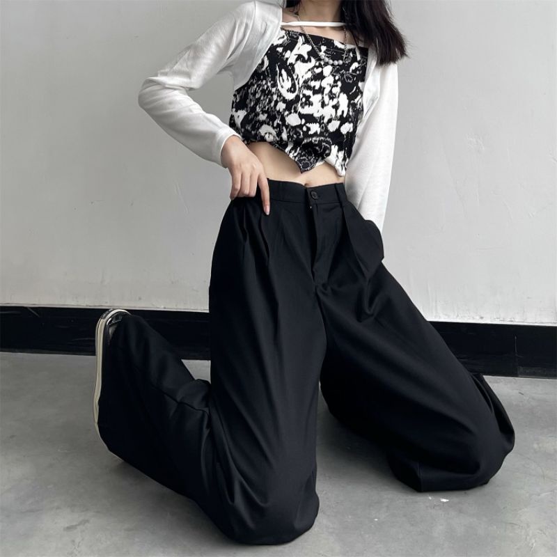 Quần kaki suông ống rộng phong cách Vintage cho Nam Nữ