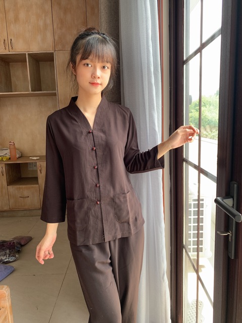 Đồ lam đi chùa áo bà lai vải silk không nhăn _ bigsize dưới 75kg