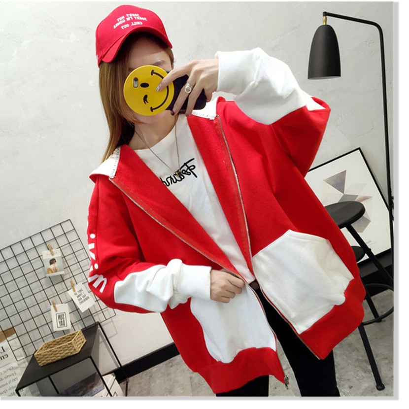 [Freeship] Áo khoác nữ form rộng, áo hoodie nữ form rộng có dây kéo Meysikim - Shop LV