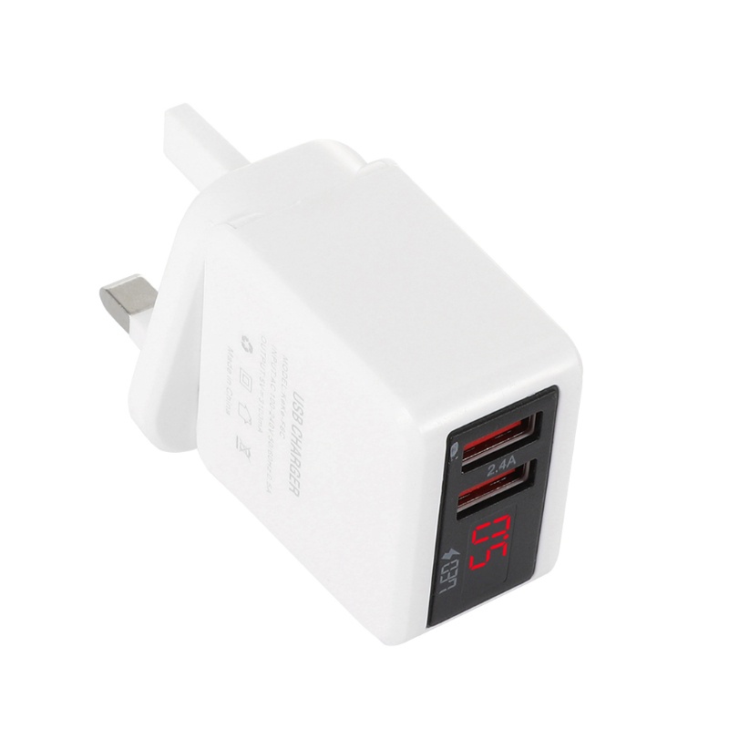 Củ sạc nhanh 2 cổng USB màn hình LED 2.4A EU/ US/ UK cho điện thoại