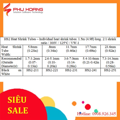 Ống Co Nhiệt HS2-211, chữ đen trên nền trắng, Ống Băng, kích thước 5.8mm * 1.5M, máy in nhãn Brother, phu hoang company