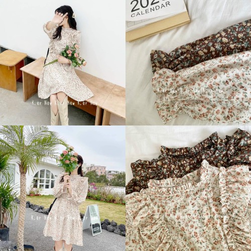 [Ảnh thật/Video] Sỉ Váy hoa nhí Chiffon cao cấp kiểu dáng vintage Hàng Quảng Châu loại đẹp - Đầm ulzzang 2 lớp lụa Đẹp