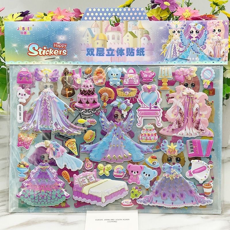 Hình Dán 3D công chúa thay đồ khổ 26-22cm