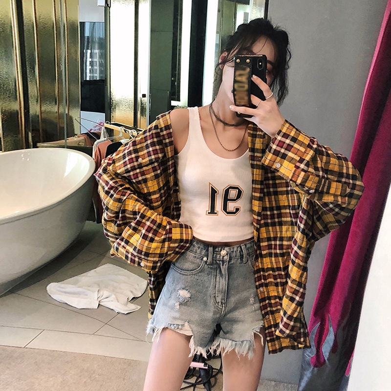 Áo 2 dây cotton in chữ ôm dáng phong cách Hàn Quốc thời trang xuân hè phong cách thể thao