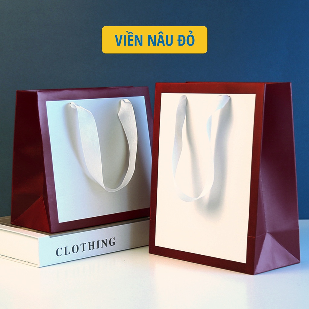 Túi giấy cứng đựng quà màu trắng viền màu TGCVM01 Quai Vải Cao Cấp Nhiều kích cỡ Nhiều màu sắc -Saigonir
