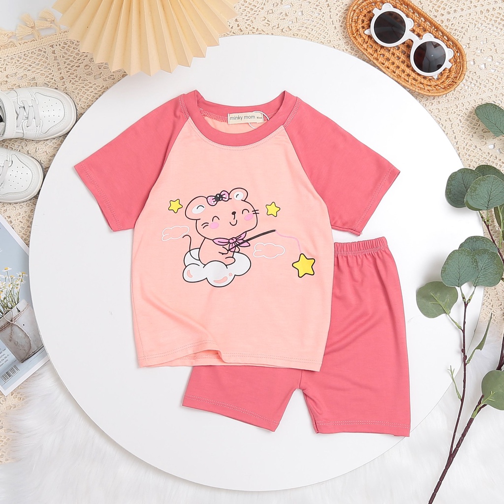 Bộ Quần Áo Bé Trai, Bé Gái Cộc Tay Minky Mom Vải Thun Lạnh Vai Đắp Lăng Phối Màu Cực Xinh, Bộ Mặc Nhà Cho Bé - BC2