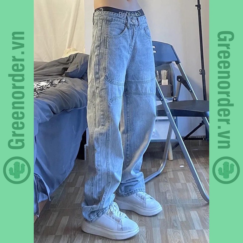 Quần jean ống rộng unisex đơn giản phong cách đường phố