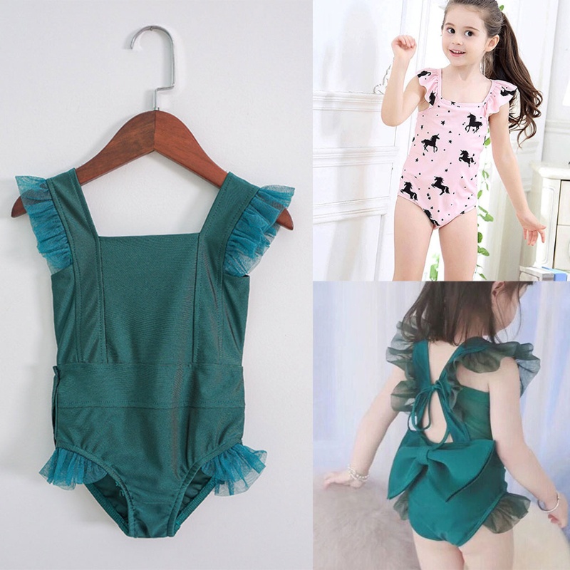 Bộ Đồ Bơi Liền Thân Đính Nơ Hở Lưng Nhanh Khô Thời Trang Mùa Hè Cho Bé Gái