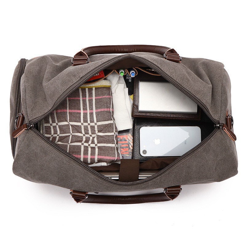 Túi du lịch dạng túi trống T110 47x29x20cm đựng đồ hành lý vali phối da(Nâu-Rêu-Đen-Xám)