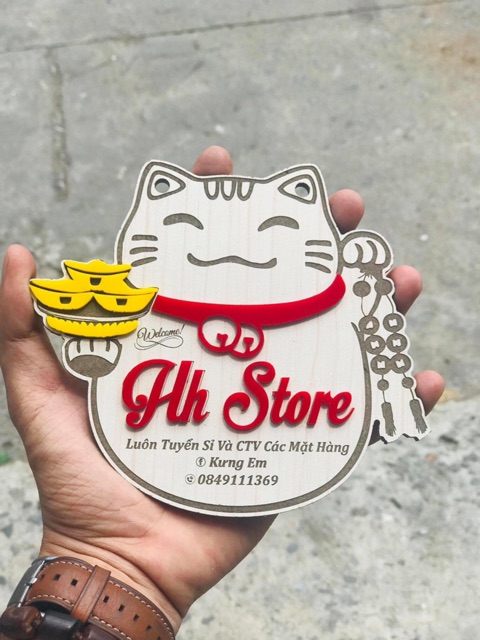 Bảng Gỗ Mèo Thần Tài May Mắn - Bảng mini chụp ảnh sản phẩm nhỏ gon