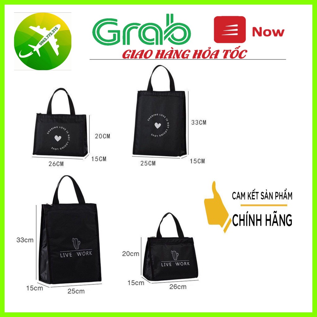 Túi giữ nhiệt đựng hộp cơm văn phòng màu đen Hàn Quốc size to nhỏ A027
