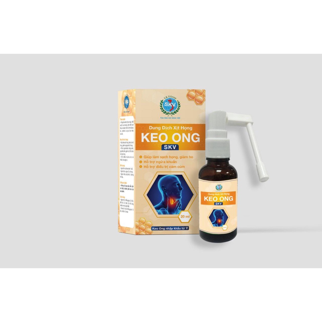 DUNG DỊCH XỊT HỌNG KEO ONG SKV -Giảm Ho, Đau Họng, Thơm Miệng, Hỗ Trợ Tăng Cường Miễn Dịch Đường Hô Hấp