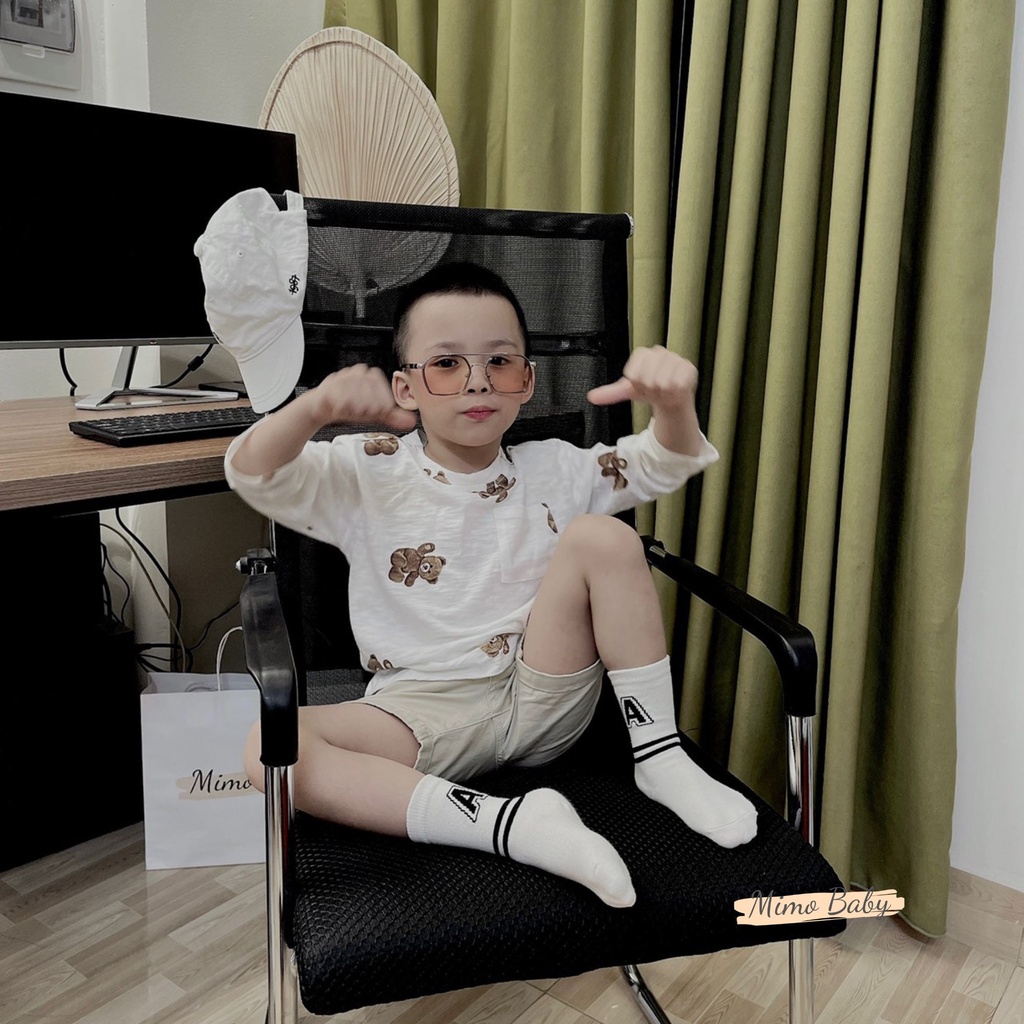 Áo phông dài tay hình gấu phối túi ngực mùa thu đông cho bé QA49 Mimo Baby