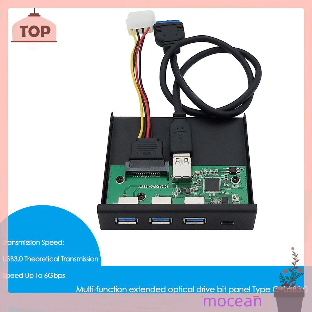 Mocean 5 Port Front Panel TYPE-C 2 USB 3.0 5.25/3.5 inch Floppy Bay Adapter for PC