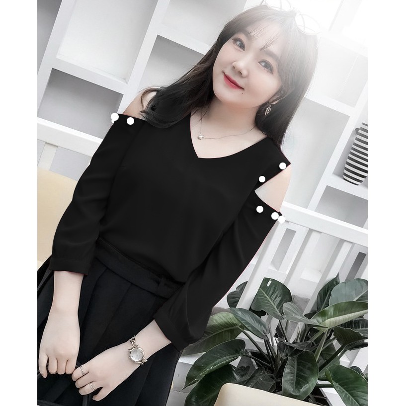 Áo tay dài cổ V khoét vai cho người béo mập