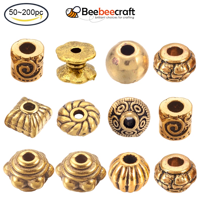 Set 50~200 Hạt Xâu Làm Trang Sức Bằng Hợp Kim Không Chứa Chì Mạ Vàng 7x5.5mm Lỗ 1mm