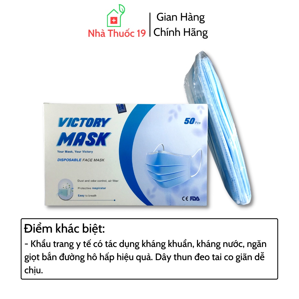 Khẩu trang y tế VICTORY MASK 4 lớp kháng khuẩn - Hộp 50 chiếc chính hãng bảo vệ khỏi bụi bẩn, khí độc hại cho sức khỏe