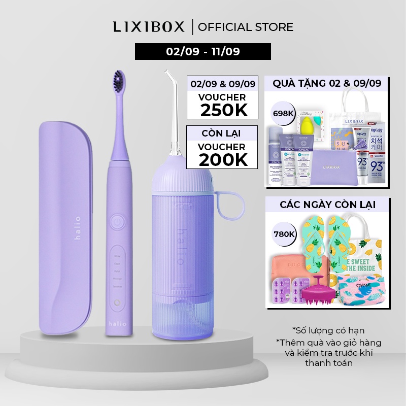 Combo Bàn chải điện Sonic Whitening và Máy Tăm Nước Halio UltraClean - Periwinkle