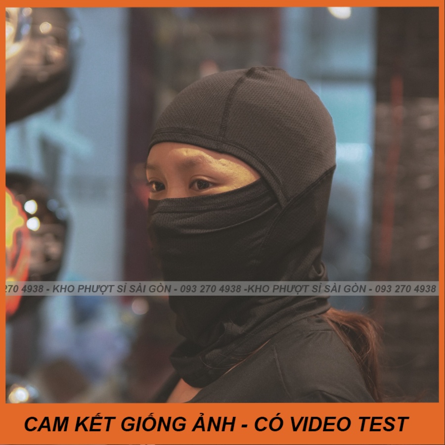 Khăn Ninja thun lạnh Swat F1 đen chỉ đen cao cấp form may Thái đội Fullface chống nắng
