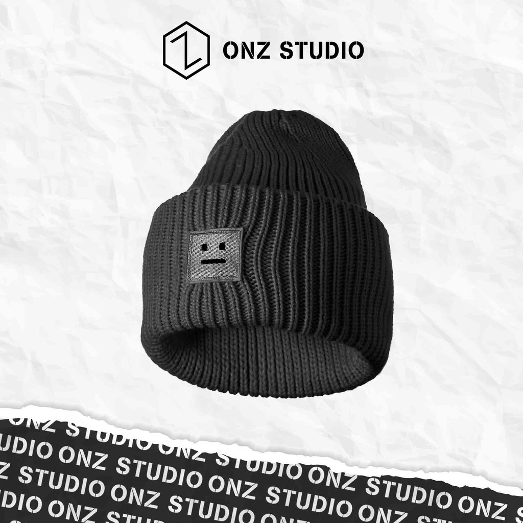 Nón len trơn ONZ hình mặt cười - Mũ len Beanie nam nữ ulzzang Hàn Quốc đan dọc mềm mịn ML03