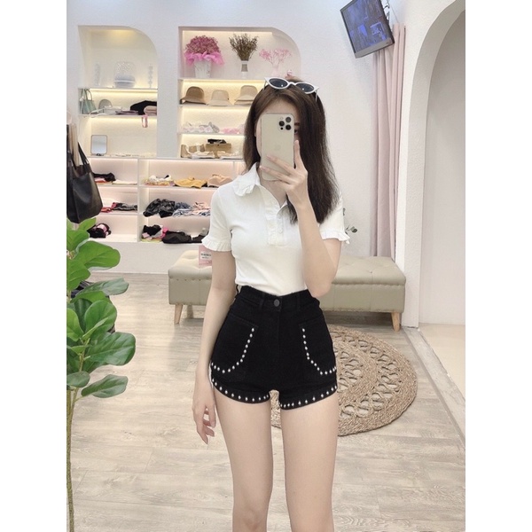 SHORT JEANS GIÃN ĐÍNH ĐINH TÁN - jeans co giãn ảnh thật