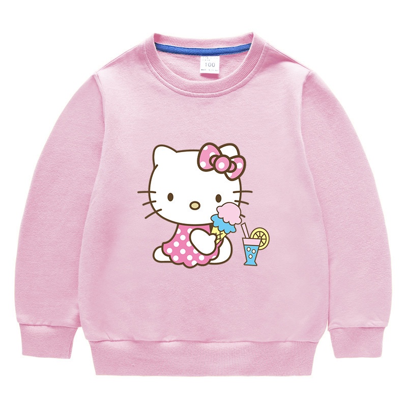 Áo Thun Nỉ In Hình Hello Kitty Cho Bé Gái