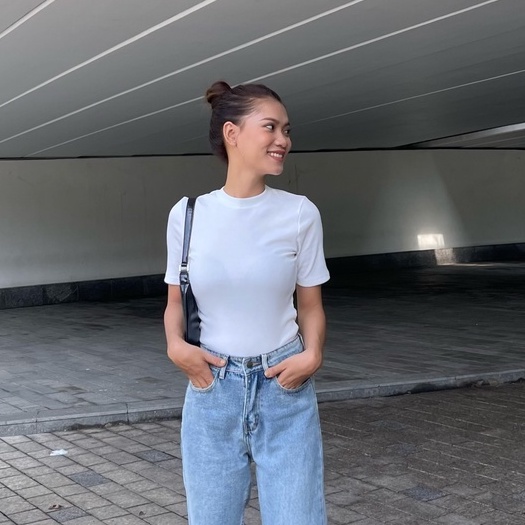 Áo Thun Trơn Nữ Tay Ngắn Cổ Cao Màu Trắng, Đen- HNFBT - Hashtagem ( freesize dưới 53kg)