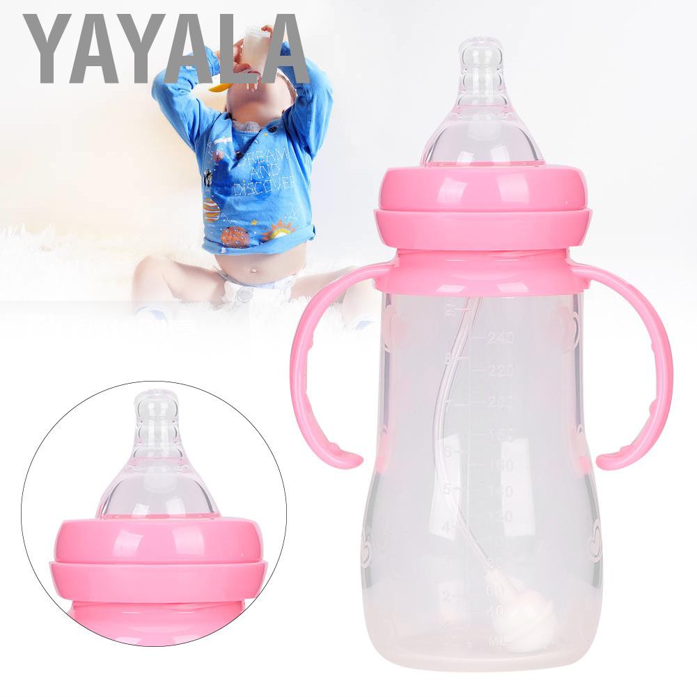 Bình Sữa Silicone 240ml Có Tay Cầm Và Ống Hút Tiện Dụng Cho Bé