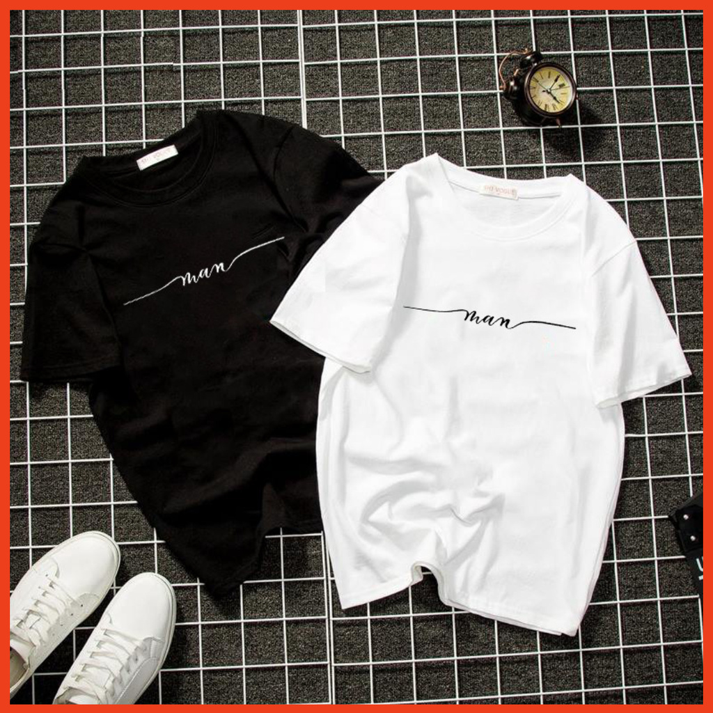 Áo thun trắng tay lỡ unisex form rộng nam nữ chữ kiều MAN vải dày mịn