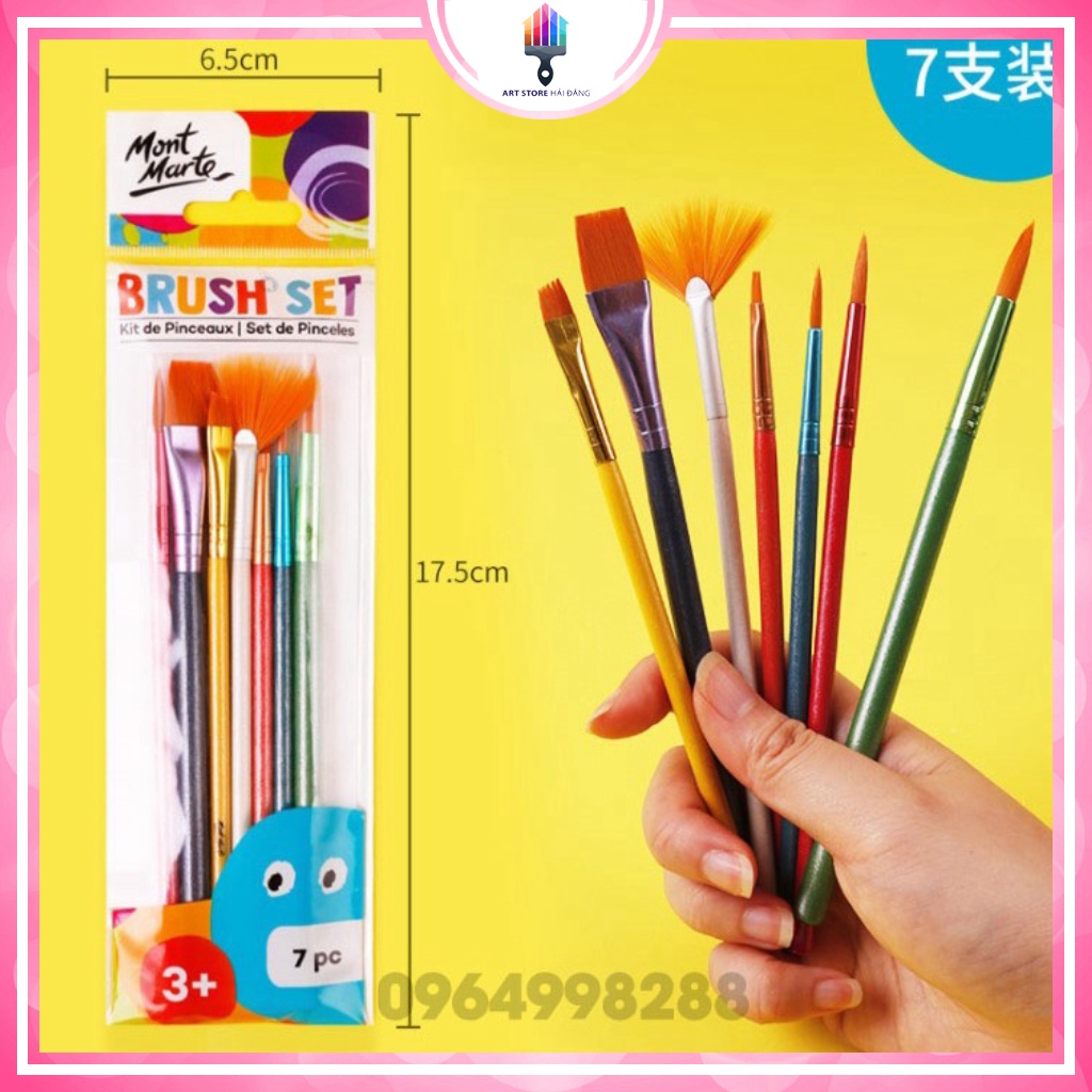 Bộ cọ 7 chi tiết cao cấp Mont Marte🌈chuyên vẽ acrylic🔥màu bột🔥sơn dâu🔥màu nước ( bộ nhiều màu sang chảnh)