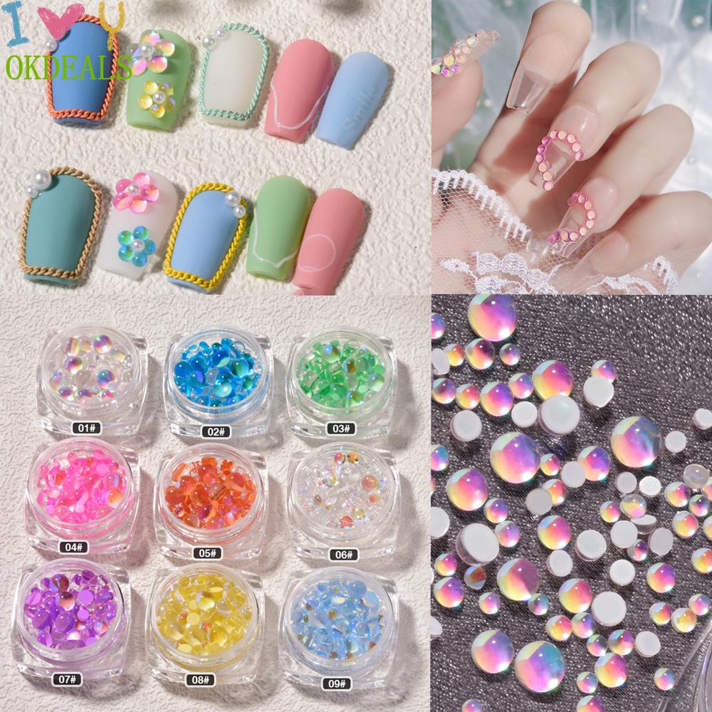 1 Hộp Phụ Kiện Làm Móng Nghệ Thuật|Hạt Pha Lê Tròn Mặt Kính Trang Trí Móng Tay|Sticker Dán Móng Màu Kẹo Mẫu Mới 2021